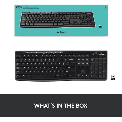 로지텍 Logitech K270 Wireless Keyboard for Windows, 2.4 GHz Wireless, Full-Size, Number Pad, 8 Multimedia Keys, 2-Year Battery Life, Compatible with PC, Laptop