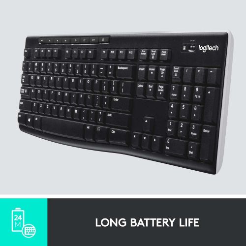 로지텍 Logitech K270 Wireless Keyboard for Windows, 2.4 GHz Wireless, Full-Size, Number Pad, 8 Multimedia Keys, 2-Year Battery Life, Compatible with PC, Laptop