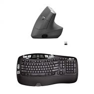 Logitech MX Vertical Wireless Mouse, Graphite & K350 Wireless Wave Keyboard with Unifying Wireless Technology - Black