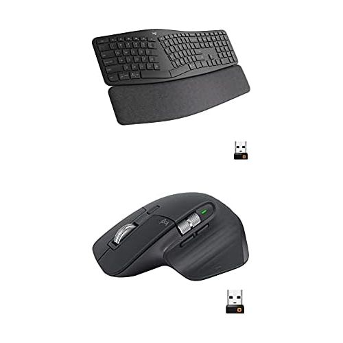 로지텍 Logitech MX Master 3 Advanced Wireless Mouse - Graphite & Ergo K860 Wireless Ergonomic Keyboard with Wrist Rest - Split Keyboard Layout for Windows/Mac, Bluetooth or USB Connectivi