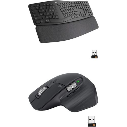 로지텍 Logitech MX Master 3 Advanced Wireless Mouse - Graphite & Ergo K860 Wireless Ergonomic Keyboard with Wrist Rest - Split Keyboard Layout for Windows/Mac, Bluetooth or USB Connectivi