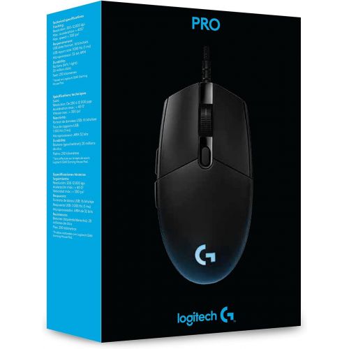 로지텍 Logitech G PRO Wired Gaming Mouse, Hero 16K Sensor, 16000 DPI, RGB, Ultra Lightweight, 6 Programmable Buttons, On-Board Memory, Built for Esport, Compatible with PC/Mac - Black