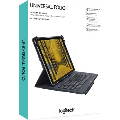 로지텍 Logitech Universal Folio with Integrated Bluetooth 3.0 Keyboard for 9-10 Apple, Android, Windows Tablets