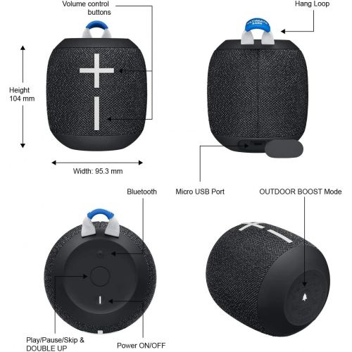 로지텍 Logitech Ultimate Ears UE WONDERBOOM 2 Bluetooth Speaker - Wireless Boom Box Waterproof with Double-Up Connection (Non Retail Packaging) - (Deep Space)