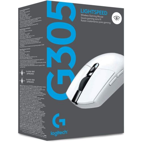 로지텍 Logitech G305 Lightspeed Wireless Gaming Mouse, Hero Sensor, 12000 DPI, Lightweight, 6 Programmable Buttons, 250h Battery Life, On-Board Memory, PC/Mac - White (German Packaging)