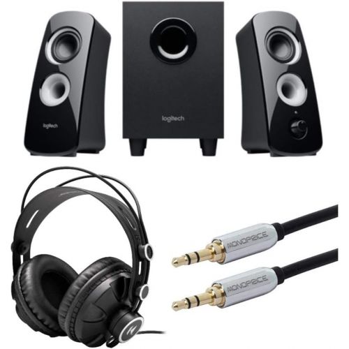 로지텍 Logitech Speaker System Z323 with Subwoofer Bundle with Knox Gear Headphones and Audio Cable (3 Items)