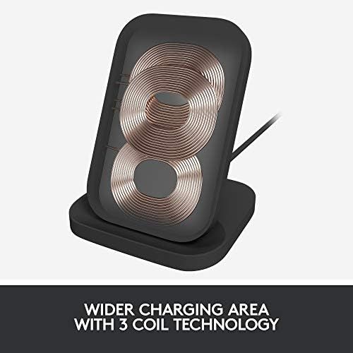 로지텍 Logitech Powered 10W Wireless Charging Stand for iPhone 11 Pro Max/11 Pro/11/XS Max/XS/XR/X, Samsung Galaxy S10/S10e/S10+, LG ThinQ V40/G8, Google Pixel 4/4XL, Airpods, and More -