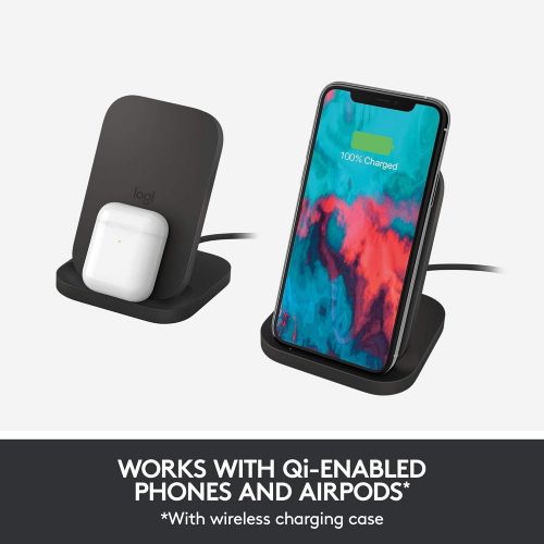 로지텍 Logitech Powered 10W Wireless Charging Stand for iPhone 11 Pro Max/11 Pro/11/XS Max/XS/XR/X, Samsung Galaxy S10/S10e/S10+, LG ThinQ V40/G8, Google Pixel 4/4XL, Airpods, and More -