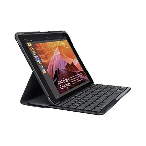 로지텍 Logitech iPad Slim Folio: Case with Wireless Keyboard with Bluetooth (Black) - iPad 5th generation (2018 release)