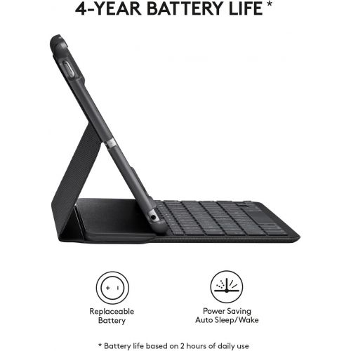 로지텍 Logitech iPad Slim Folio: Case with Wireless Keyboard with Bluetooth (Black) - iPad 5th generation (2018 release)