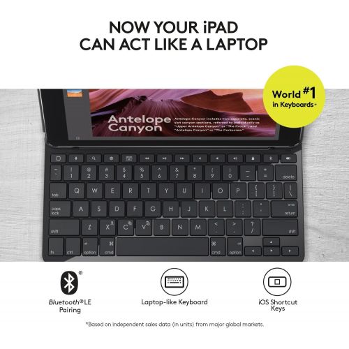 로지텍 Logitech iPad Slim Folio: Case with Wireless Keyboard with Bluetooth (Black) - iPad 5th generation (2018 release)