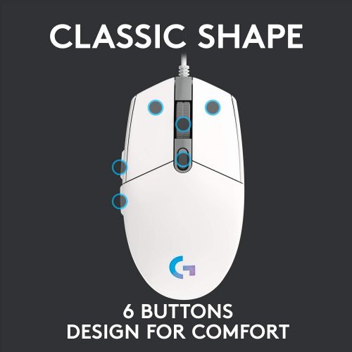 로지텍 Logitech G102 Light Sync Gaming Mouse with Customizable RGB Lighting, 6 Programmable Buttons, Gaming Grade Sensor, 8 k dpi Tracking,16.8mn Color, Light Weight (White)