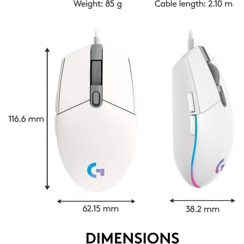 로지텍 Logitech G102 Light Sync Gaming Mouse with Customizable RGB Lighting, 6 Programmable Buttons, Gaming Grade Sensor, 8 k dpi Tracking,16.8mn Color, Light Weight (White)