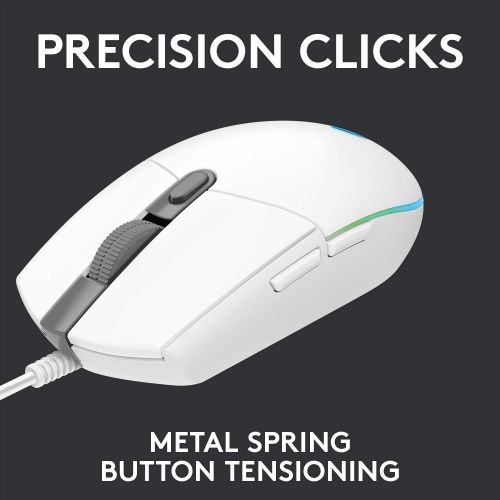 로지텍 Logitech G102 Light Sync Gaming Mouse with Customizable RGB Lighting, 6 Programmable Buttons, Gaming Grade Sensor, 8 k dpi Tracking,16.8mn Color, Light Weight (White)