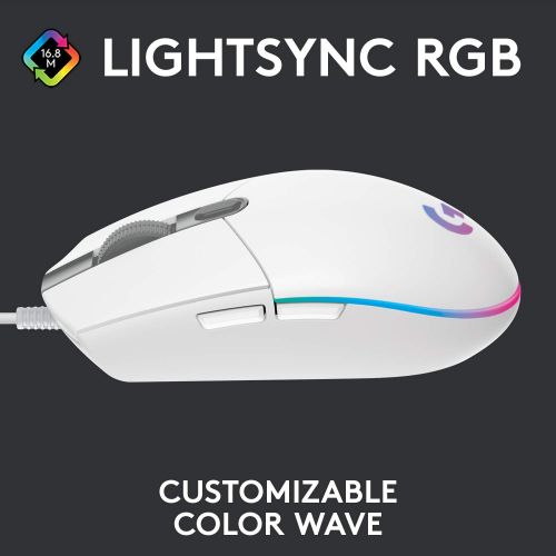 로지텍 Logitech G102 Light Sync Gaming Mouse with Customizable RGB Lighting, 6 Programmable Buttons, Gaming Grade Sensor, 8 k dpi Tracking,16.8mn Color, Light Weight (White)