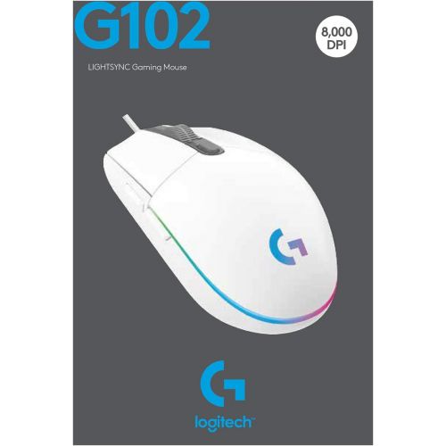 로지텍 Logitech G102 Light Sync Gaming Mouse with Customizable RGB Lighting, 6 Programmable Buttons, Gaming Grade Sensor, 8 k dpi Tracking,16.8mn Color, Light Weight (White)