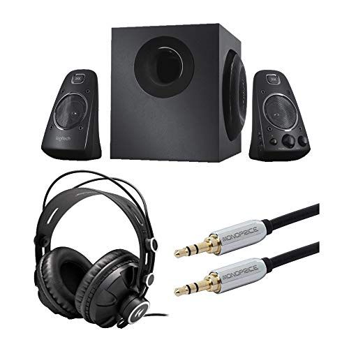 로지텍 Logitech Z623 400 Watt Home Speaker System Bundle with Knox Gear Headphones and Audio Cable (3 Items)