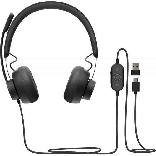 로지텍 Logitech Zone Wired Noise Cancelling Headset, Certified for Microsoft Teams with Advanced Noise-canceling mic Technology for Open Office environments, USB-C with USB-A Adapter, Gra
