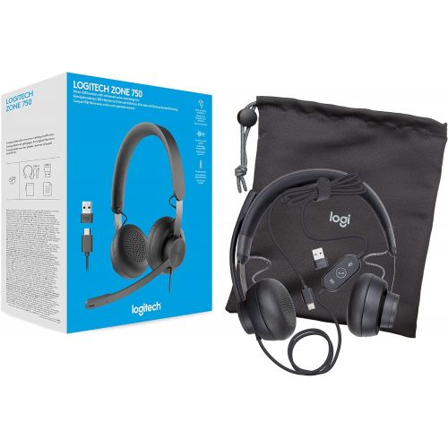 로지텍 Logitech Zone Wired Noise Cancelling Headset, Certified for Microsoft Teams with Advanced Noise-canceling mic Technology for Open Office environments, USB-C with USB-A Adapter, Gra