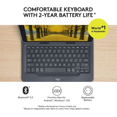 로지텍 Logitech Universal Folio with Integrated Bluetooth 3.0 Keyboard for 9-10 Apple, Android, Windows Tablets - Compatible with Models Listed