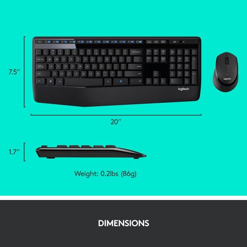 로지텍 Logitech MK345 Wireless Combo Full-Sized Keyboard with Palm Rest and Comfortable Right-Handed Mouse - Black