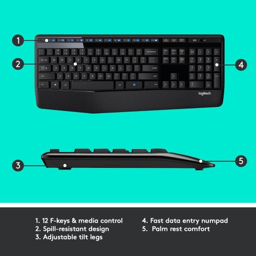 로지텍 Logitech MK345 Wireless Combo Full-Sized Keyboard with Palm Rest and Comfortable Right-Handed Mouse - Black