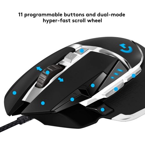 로지텍 Logitech G502 Hero High Performance Gaming Mouse Special Edition, Hero 16K Sensor, 16 000 DPI, RGB, Adjustable Weights, 11 Programmable Buttons, On-Board Memory, PC/Mac - German Pa