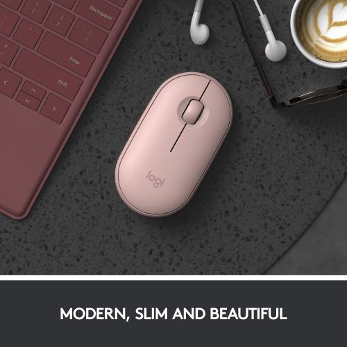 로지텍 Logitech Pebble M350 Wireless Mouse with Bluetooth or USB - Silent, Slim Computer Mouse with Quiet Click for iPad, Laptop, Notebook, PC and Mac - Pink Rose