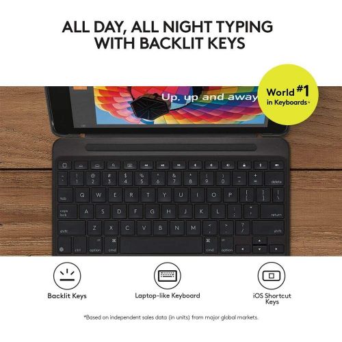 로지텍 [아마존베스트]Logitech Slim Combo Case with Detachable Backlit Bluetooth Keyboard for iPad (5th & 6th Generation), Black