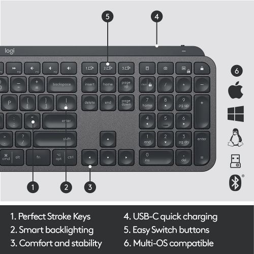 로지텍 [아마존베스트]Logitech MX Keys Advanced Wireless Illuminated Keyboard - Graphite