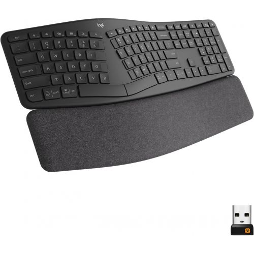 로지텍 [아마존베스트]Logitech Ergo K860 Wireless Ergonomic Keyboard with Wrist Rest - Split Keyboard Layout for Windows/Mac, Bluetooth or USB Connectivity