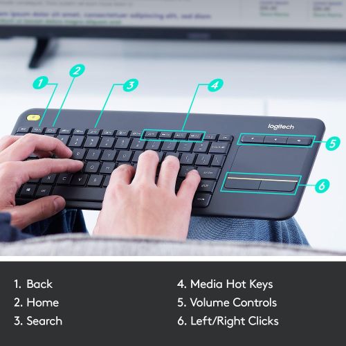 로지텍 [아마존베스트]Logitech K400 Plus Wireless Touch TV Keyboard with Easy Media Control and Built-In Touchpad