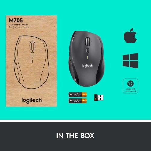 로지텍 [아마존베스트]Logitech M705 Wireless Marathon Mouse for PC - Long 3 Year Battery Life, Ergonomic Shape with Hyper-Fast Scrolling and USB Unifying Receiver for Computer and Laptop - Black