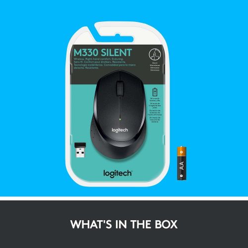 로지텍 [아마존베스트]Logitech M330 Silent Plus Wireless Mouse  Enjoy Same Click Feel with 90% Less Click Noise, 2 Year Battery Life, Ergonomic Right-Hand Shape for Computers and Laptops, USB Unifying