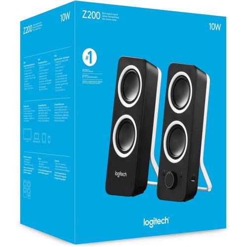 로지텍 [아마존베스트]Logitech Z200 2.0 Speaker with Subwoofer, Surround Sound, 10 Watt Peak Power, 2 x 3.5 mm Inputs, Volume Control, EU Plug, PC/TV/Smartphone/Tablet - Midnight Black/Black