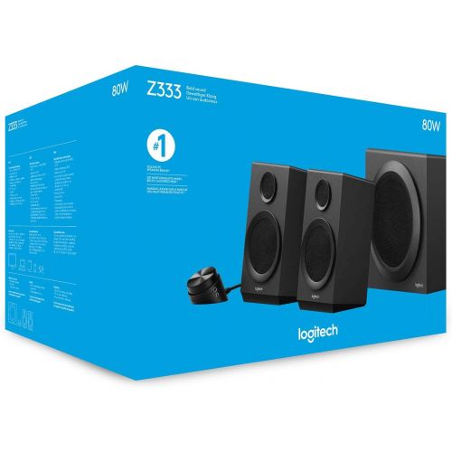 로지텍 Logitech Z333 2.1 speaker system with subwoofer Deep bass, 80 watts peak power, 3.5mm & RCA inputs, multi device, control unit, EU plug, PC / PS4 / Xbox / TV / phone / tablet Bla