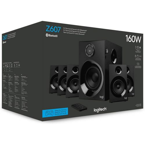 로지텍 Logitech Z607 5.1 Surround Sound Speakers (Bluetooth, CINCH, 160 W peak power, remote control, compatible with computers, PCs, TVs, phones and tablets)