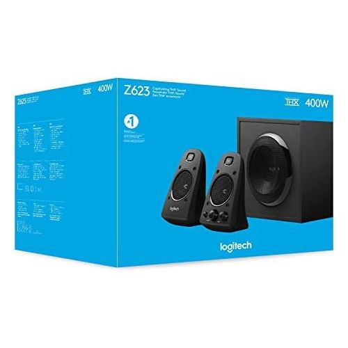 로지텍 Logitech Z623 speaker system with subwoofer Deep bass, 400 watts peak power, THX certified, 3.5 mm and RCA inputs, multi device, UK plug, PC / PS4 / Xbox / DVD player / TV / phone