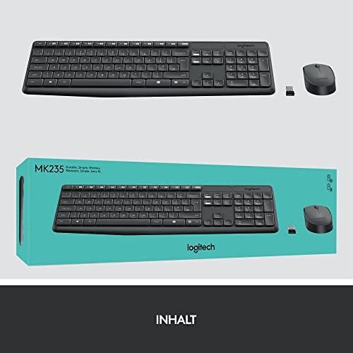 로지텍 [아마존베스트]Logitech MK235 wireless keyboard and mouse set, 2.4 GHz connection via Unifying Nano USB receiver, 10m range, 15 FN buttons, 3-year battery life, PC / laptop, German QWERTZ layout