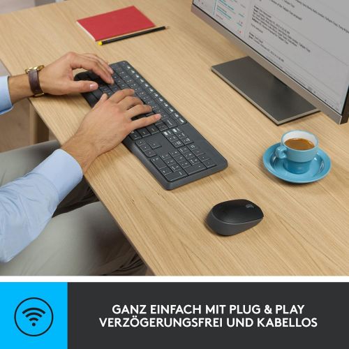 로지텍 [아마존베스트]Logitech MK235 wireless keyboard and mouse set, 2.4 GHz connection via Unifying Nano USB receiver, 10m range, 15 FN buttons, 3-year battery life, PC / laptop, German QWERTZ layout