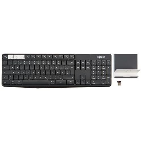 로지텍 [아마존베스트]Logitech K375s Wireless Keyboard & Smartphone Holder, Bluetooth & 2.4 GHz Connection, Multi-Device & Easy Switch Feature, PC/Mac/Tablet/Smartphone, German QWERTZ Layout - Graphite/