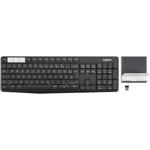 로지텍 [아마존베스트]Logitech K375s Wireless Keyboard & Smartphone Holder, Bluetooth & 2.4 GHz Connection, Multi-Device & Easy Switch Feature, PC/Mac/Tablet/Smartphone, German QWERTZ Layout - Graphite/