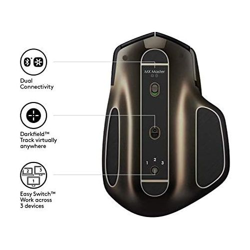 로지텍 [아마존베스트]Logitech MX Master wireless mouse Amz, Bluetooth / 2.4 GHz connection via Unifying USB receiver, 1000 DPI sensor, rechargeable battery, multi-device, for all surfaces, 5 buttons, P