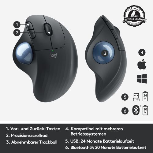 로지텍 [아마존베스트]Logitech ERGO M575 Wireless Trackball Mouse - Easy Thumb Control, Smooth Movement, Ergonomic Design, for Windows, PC & Mac with Bluetooth & USB Function