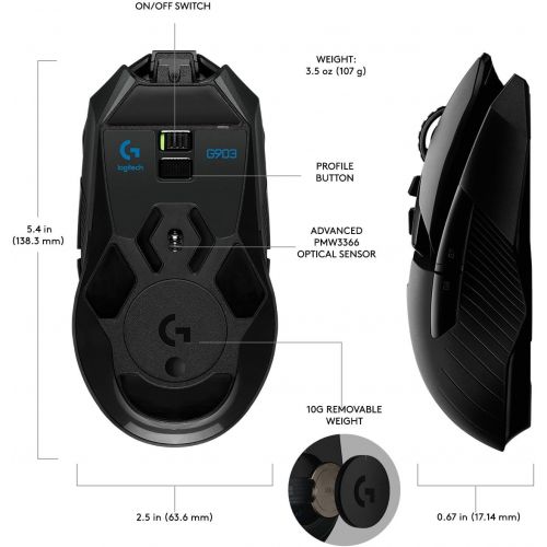 로지텍 Logitech G903 LIGHTSPEED Gaming Mouse with POWERPLAY Wireless Charging Compatibility