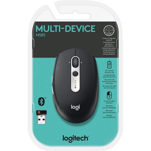로지텍 Logitech M585 Multi-Device Wireless Mouse  Control and Move TextImagesFiles Between 2 Windows and Apple Mac Computers and laptops with Bluetooth or USB, 2 Year Battery Life, Gra
