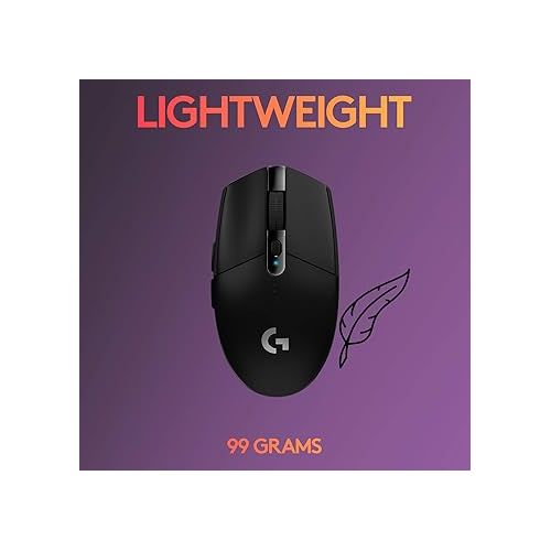  Logitech G305 LIGHTSPEED Wireless Gaming Mouse, Hero 12K Sensor, 12,000 DPI, Lightweight, 6 Programmable Buttons, 250h Battery Life, On-Board Memory, PC/Mac - Black