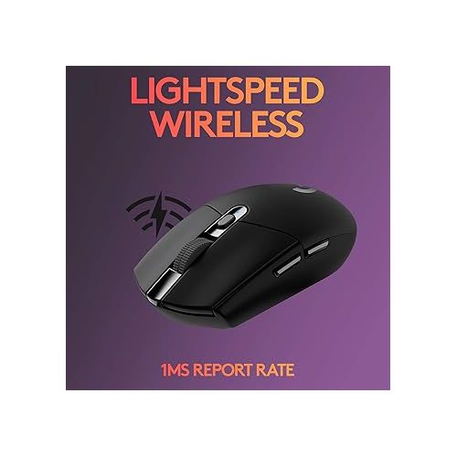  Logitech G305 LIGHTSPEED Wireless Gaming Mouse, Hero 12K Sensor, 12,000 DPI, Lightweight, 6 Programmable Buttons, 250h Battery Life, On-Board Memory, PC/Mac - Black