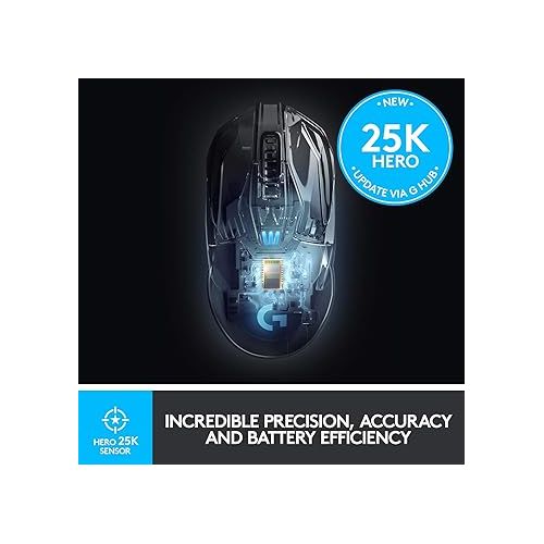  Logitech G903 LIGHTSPEED Wireless Gaming Mouse W/ Hero 25K Sensor, PowerPlay Compatible, 140+ Hour with Rechargeable Battery and Lightsync RGB, Ambidextrous, 107G+10G optional, 25,600 DPI, Black