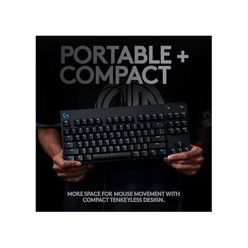  Logitech G PRO Mechanical Gaming Keyboard, Ultra Portable Tenkeyless Design, Detachable Micro USB Cable, 16.8 Million Color LIGHTSYNC RGB Backlit Keys